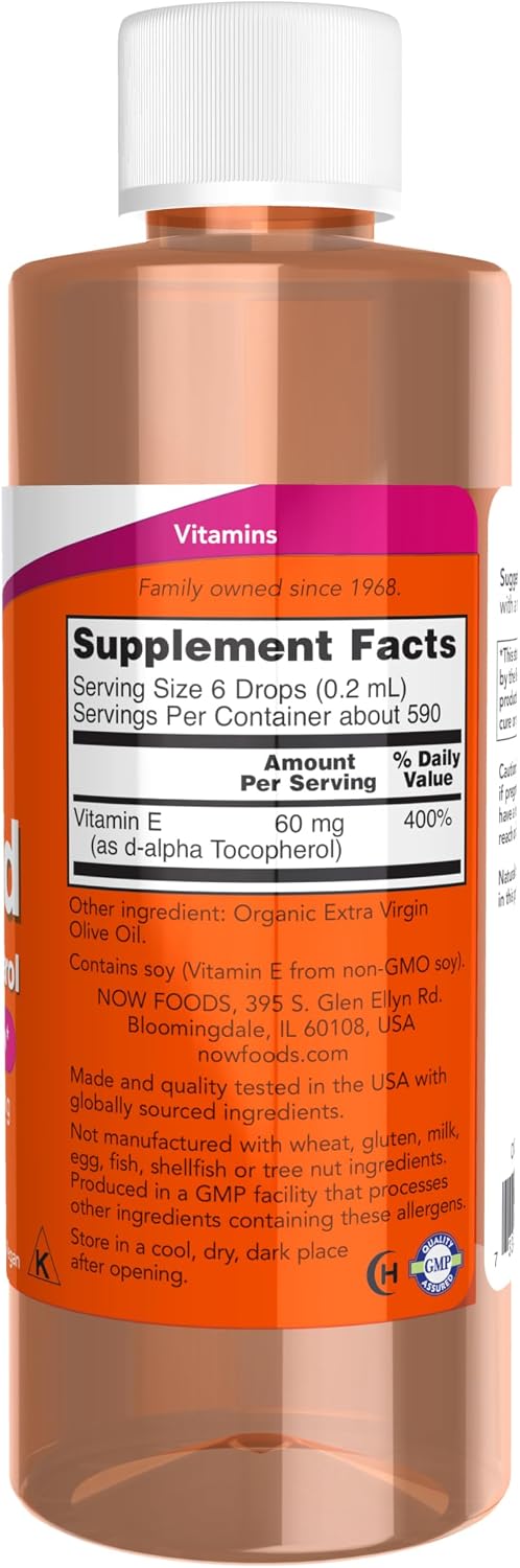NOW Foods, Liquid Natural Vitamin E (D-Alpha Tocopherol), Antioxidant Protection*, 118 ml