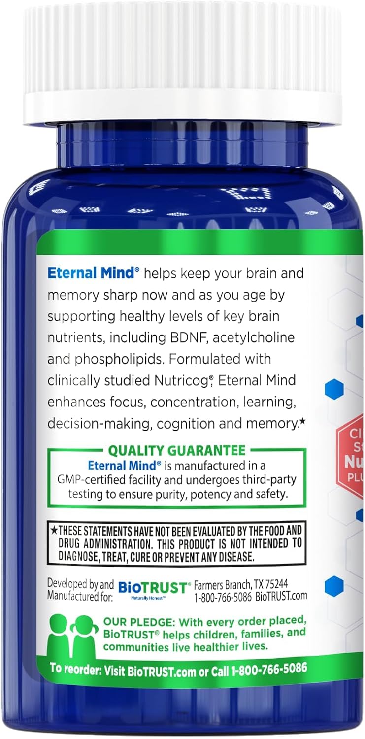 BioTrust Eternal Mind - Suplemento para la Memoria, Concentración y Agilidad Mental - 30 Cápsulas