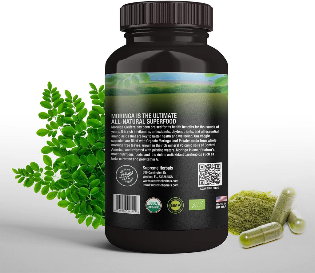 Cápsulas de Moringa en Polvo 100% Pura y Ecológica - 120 Cápsulas de 500 mg