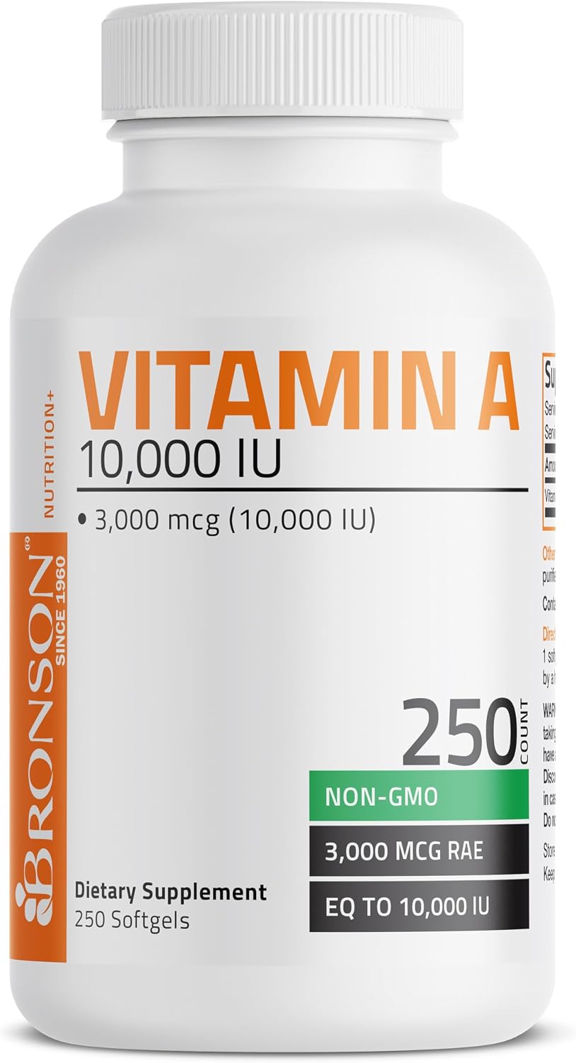 Bronson Vitamina A 10.000 UI - 250 Cápsulas Blandas - Fórmula Premium Sin OGM