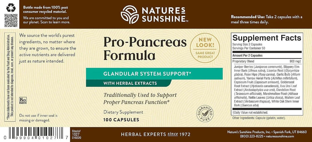 Nature's Sunshine Pro-Pancreas, 100 Cápsulas - Fórmula Herbal para la Digestión