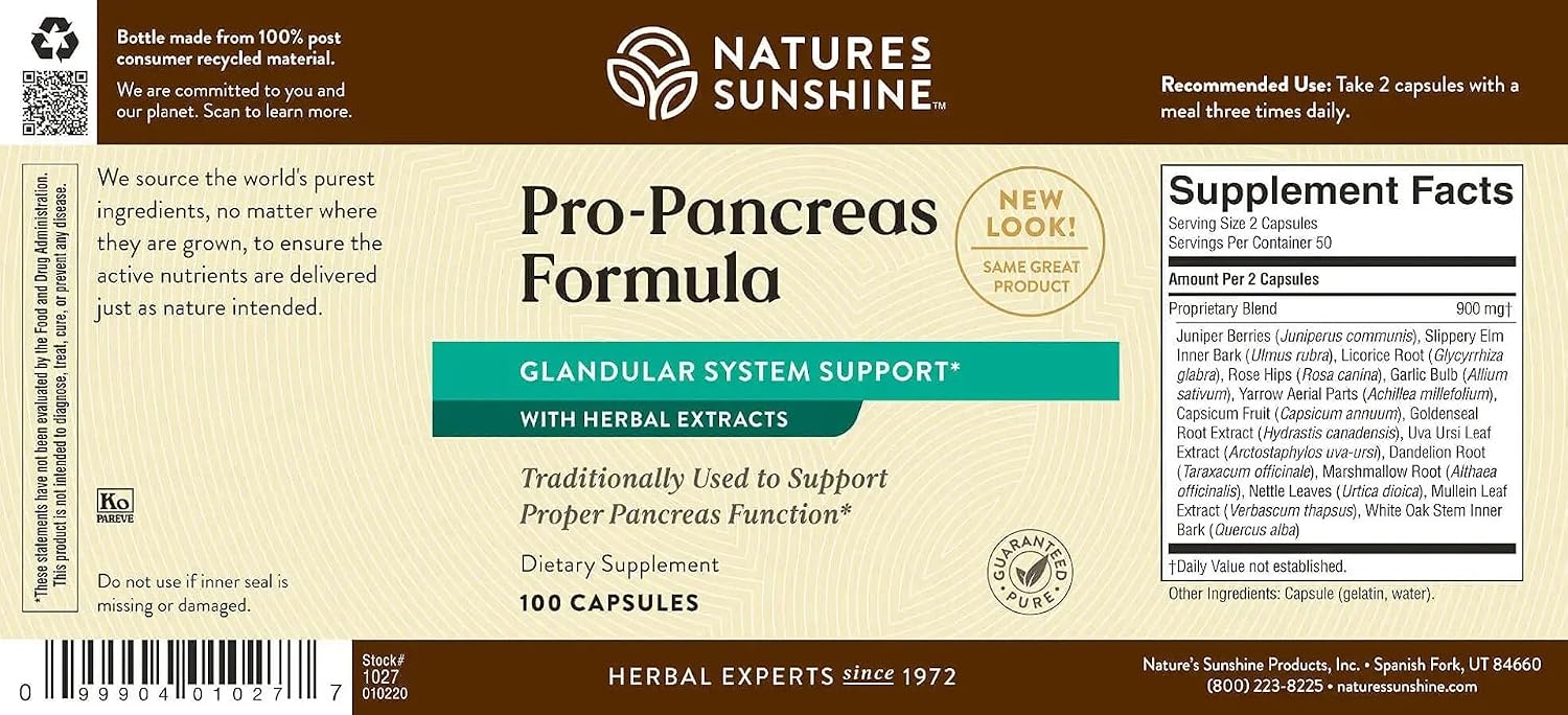 Nature's Sunshine Pro-Pancreas, 100 Cápsulas - Fórmula Herbal para la Digestión