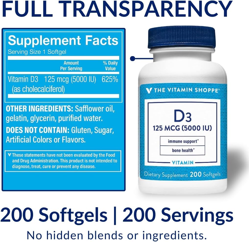 Vitamina D3 5000 IU - 200 Cápsulas Blandas