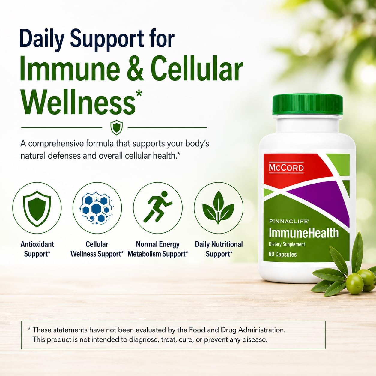 Pinnaclife McCord ImmuneHealth - Extracto de Hojas de Olivo con Olivamine (1500 mg)