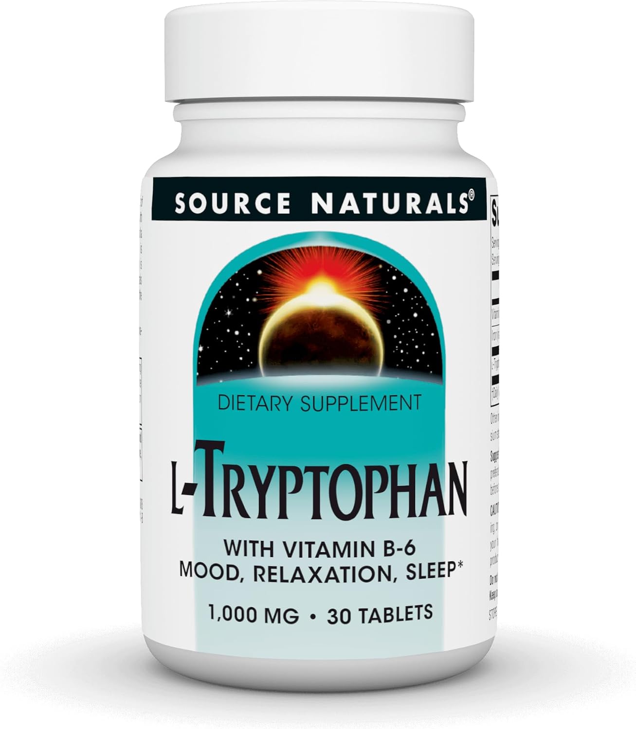 Source Naturals L-Tryptophan con Vitamina B-6 - Apoyo al Estado de Ánimo, Relajación y Sueño* 1000 mg - 30 Comprimidos
