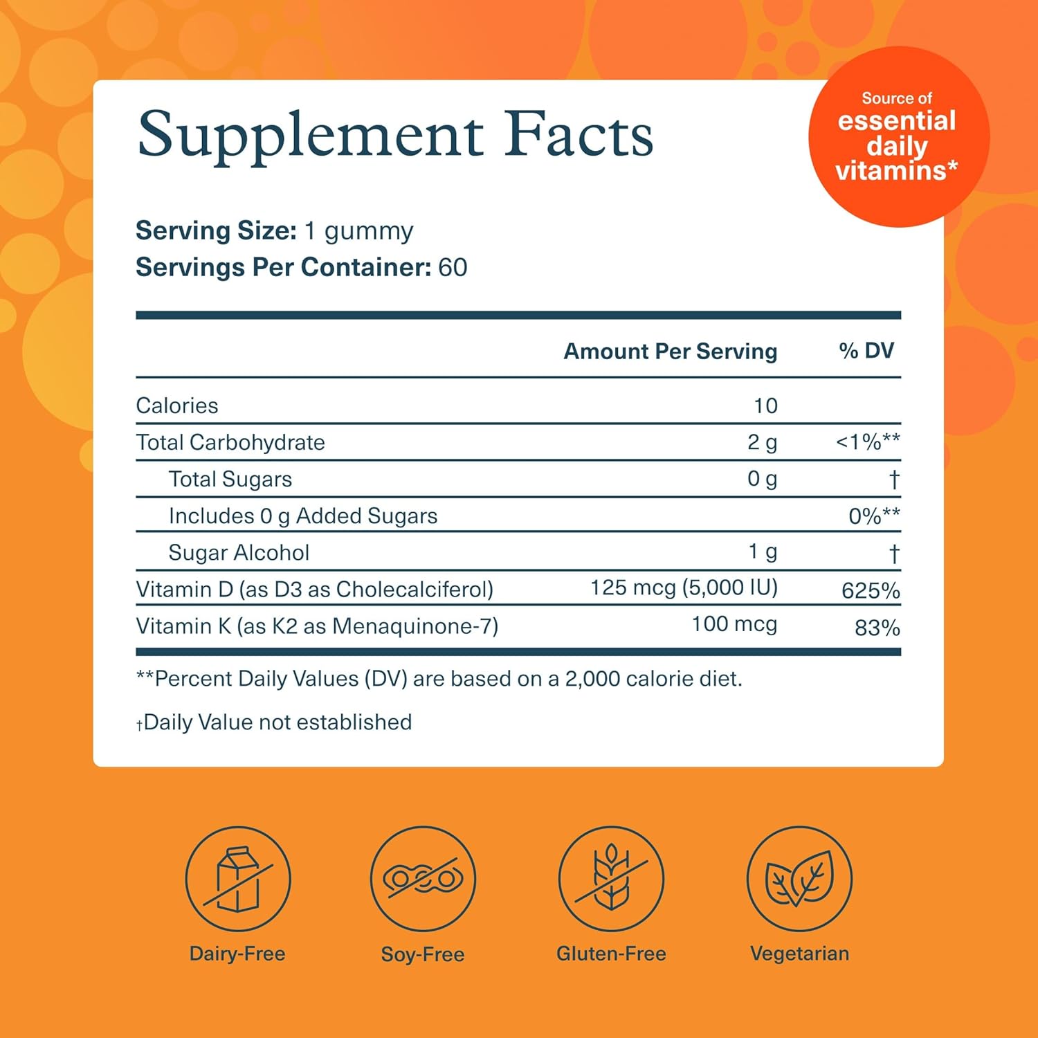 Youtheory K2D3 Gummies - 60 Gominolas de Vitamina D3 y K2, Sin Azúcar, Sabor Melocotón
