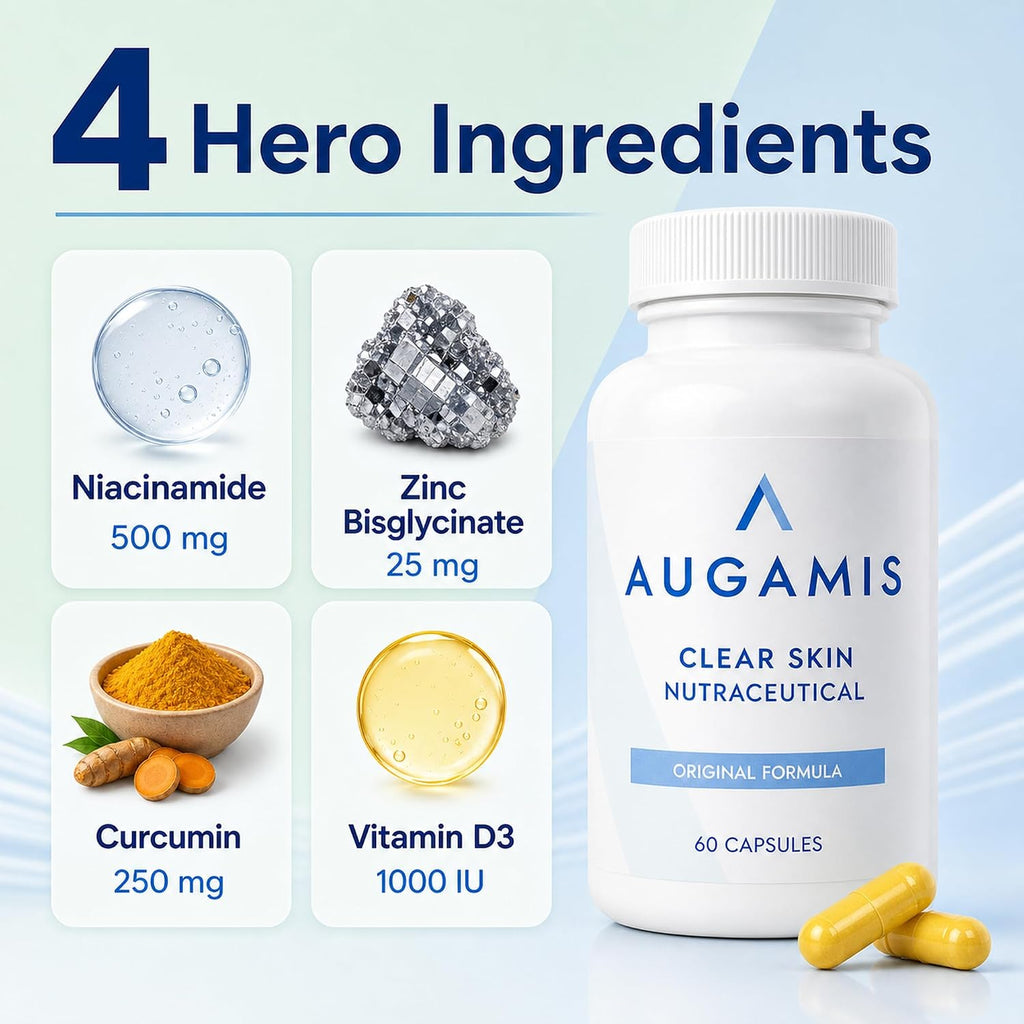 Augamis Tratamiento Hormonal para el Acné Femenino – Suplemento Libre de DIM para Piel Clara, Rostro y Cuerpo – 60 Cápsulas, 485 mg