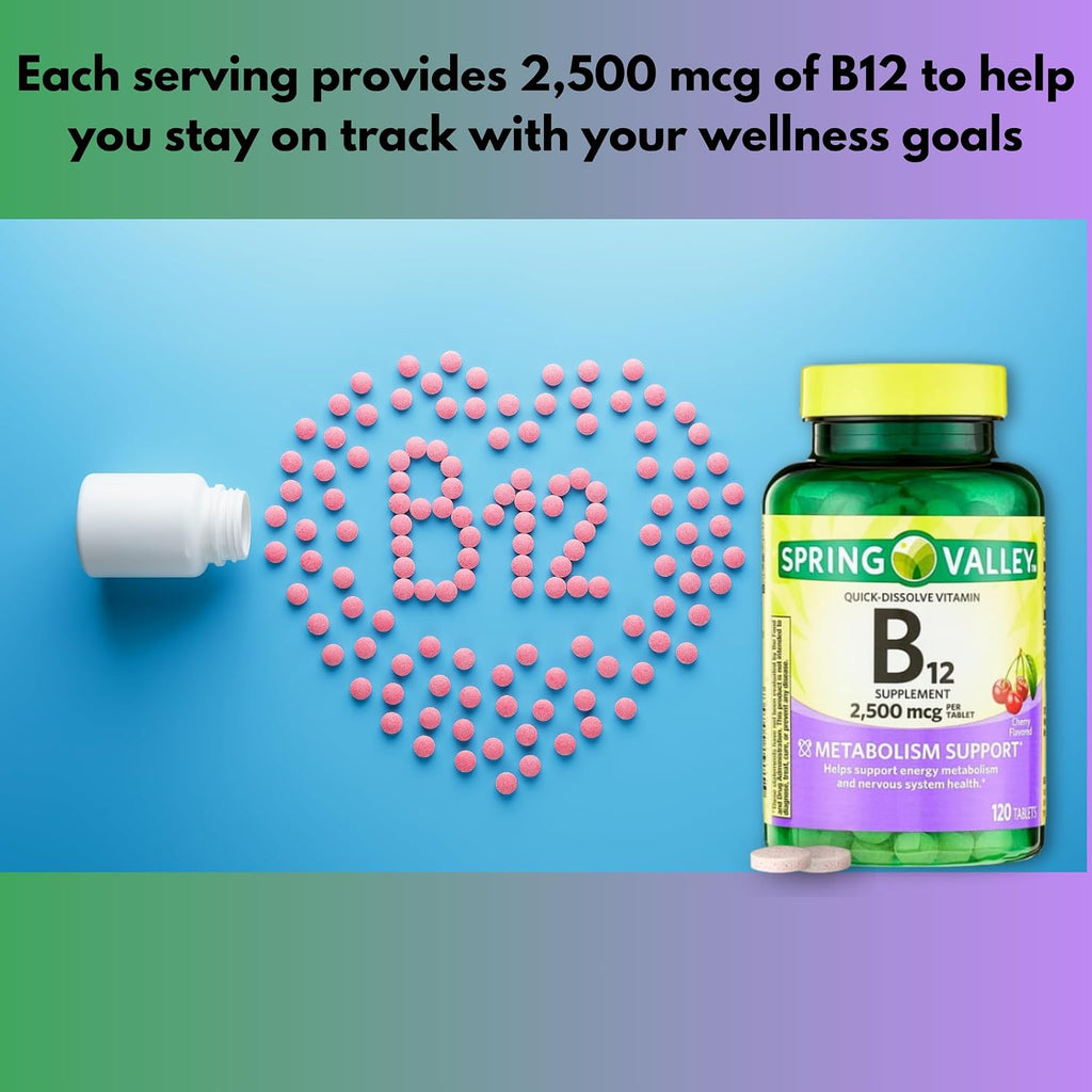 Vitamina B12 2500mcg Comprimidos Sublinguales Sabor Cereza – 120 Comprimidos