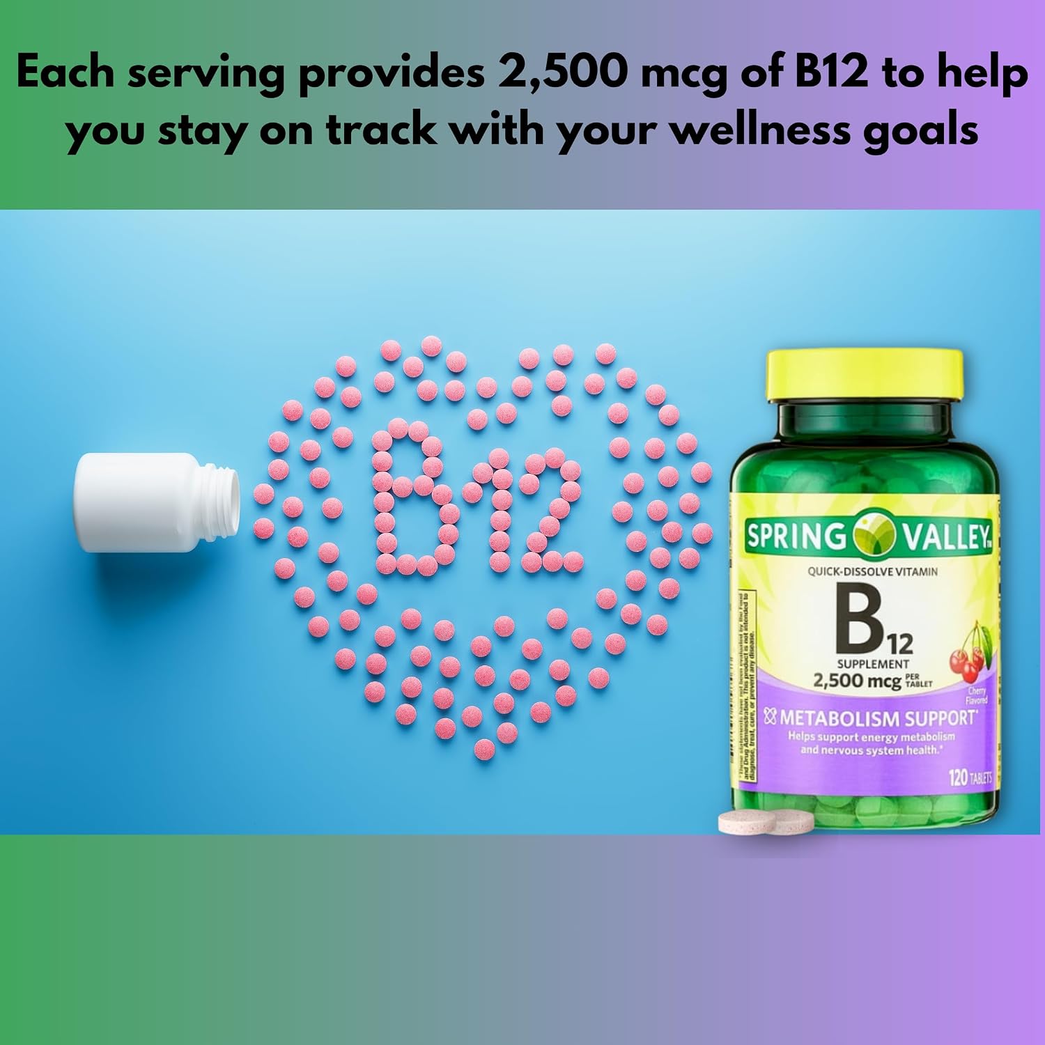 Vitamina B12 2500mcg Comprimidos Sublinguales Sabor Cereza – 120 Comprimidos