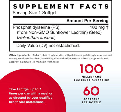 Jarrow Formulas PS 100 - 60 Cápsulas blandas, Paquete de 2 - 100 mg de Fosfatidilserina - Sin soja - 120 dosis – Image 2