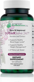 American BioSciences SUGARSolve 24/7 Extracto de Hoja de Banaba, 120 Cápsulas Vegetarianas