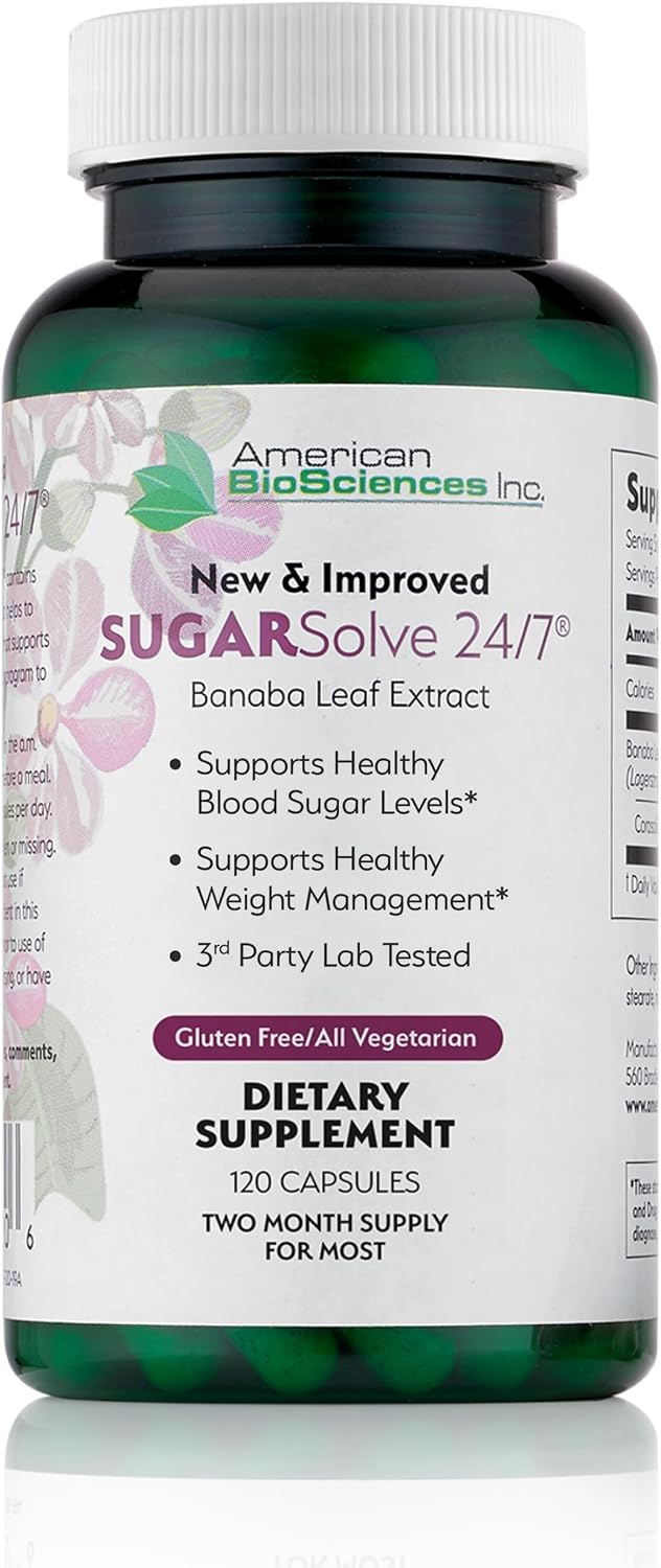 American BioSciences SUGARSolve 24/7 Extracto de Hoja de Banaba, 120 Cápsulas Vegetarianas