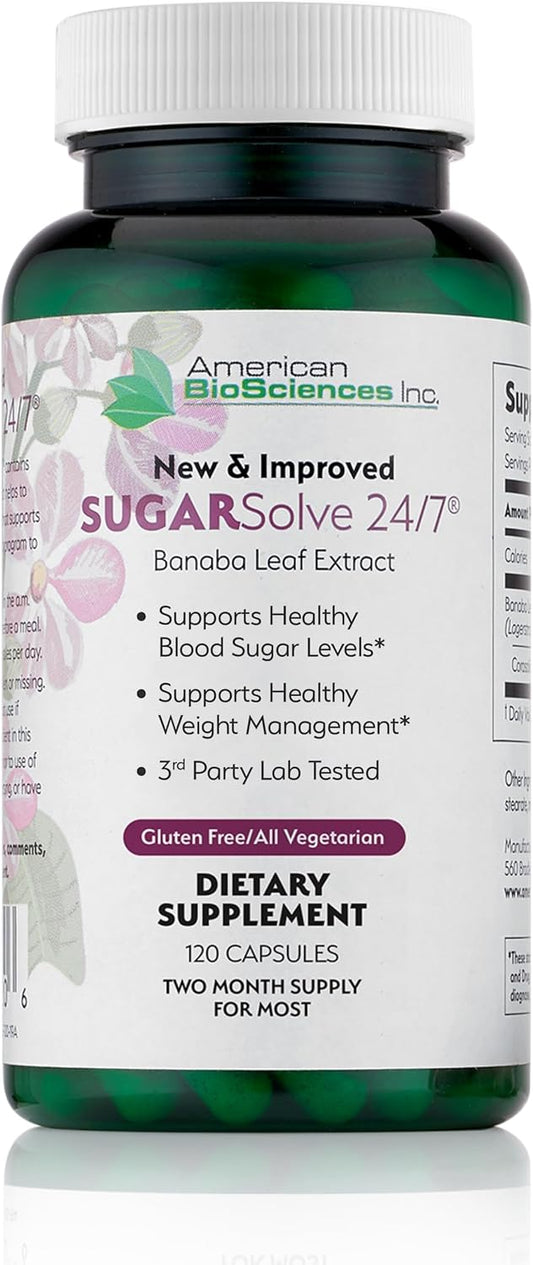 American BioSciences SUGARSolve 24/7 Extracto de Hoja de Banaba, 120 Cápsulas Vegetarianas