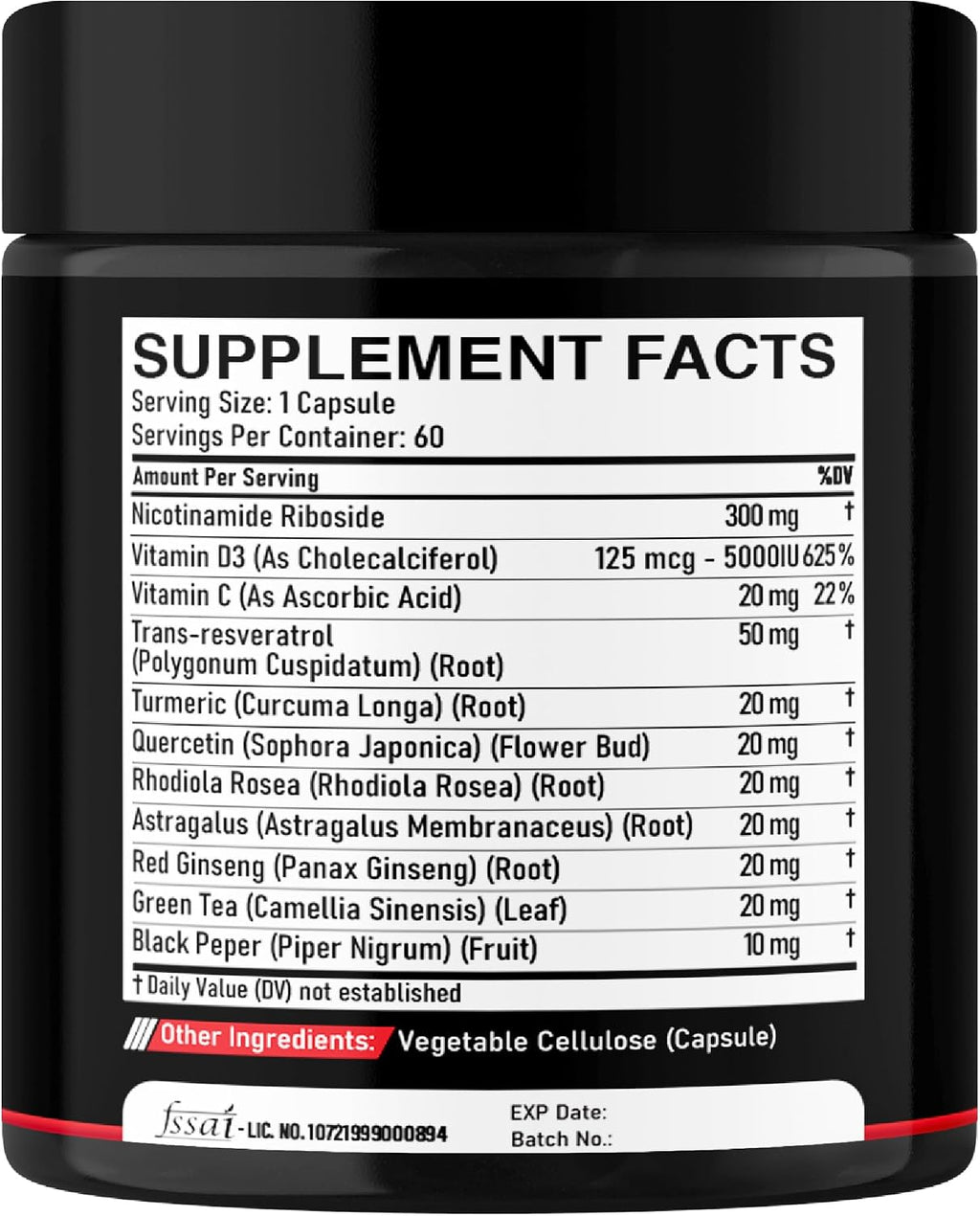 DEDICAD 11in1 NAD Supplement - Nicotinamida Ribósido, Quercetina, Resveratrol y 8 Más - 60 Cápsulas (2 Meses)