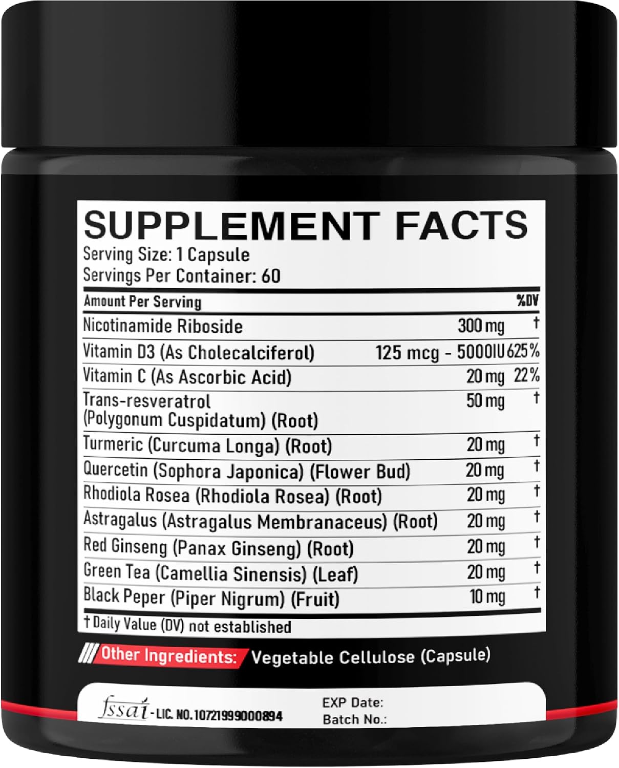 DEDICAD 11in1 NAD Supplement - Nicotinamida Ribósido, Quercetina, Resveratrol y 8 Más - 60 Cápsulas (2 Meses)