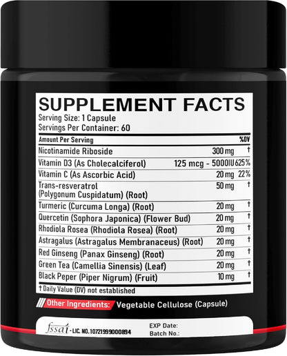 DEDICAD 11in1 NAD Supplement - Nicotinamida Ribósido, Quercetina, Resveratrol y 8 Más - 60 Cápsulas (2 Meses) – Image 9
