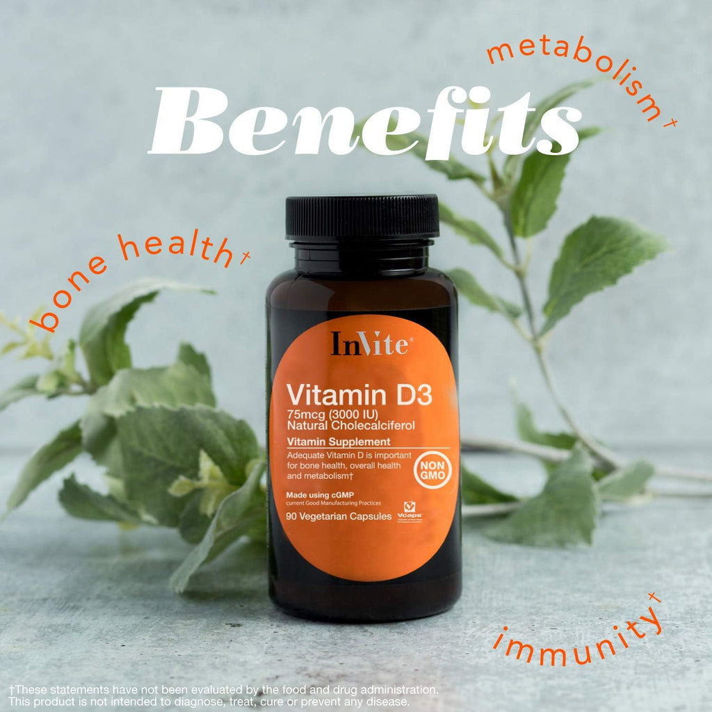Invite Health Vitamina D3 3000 IU - 90 Cápsulas Veganas (Pack de 2)