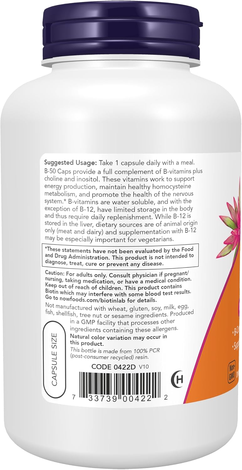 NOW Foods B-50 Complejo B, 250 Cápsulas Vegetales (Pack de 2)