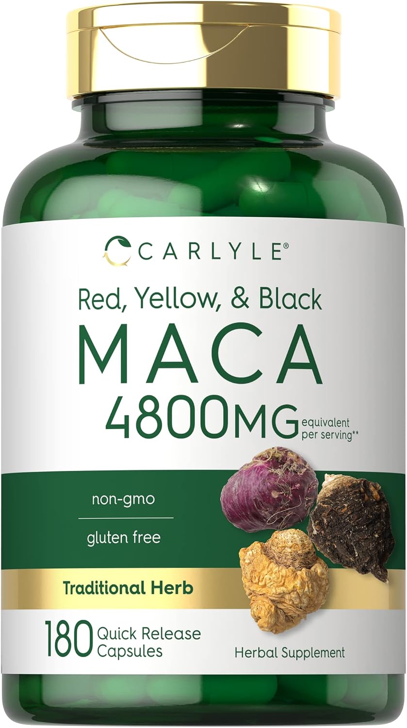 Cápsulas de Raíz de Maca Carlyle - 180 Cápsulas - Extracto de Alta Potencia - Sin Gluten y No GMO