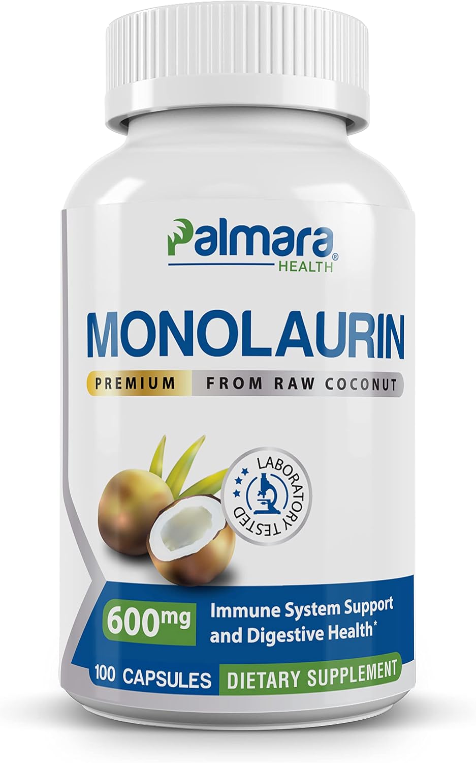 Palmara Health Monolaurin Premium 1200 mg por dosis (2 cápsulas) – 100 Cápsulas