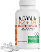 Bronson Vitamina K2 (MK-7) con D3 Extra Strength - 10.000 UI D3 + 120 mcg MK-7, 60 cápsulas