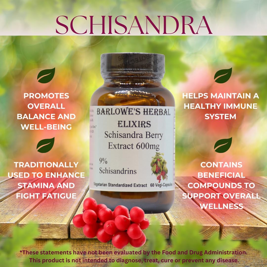 Barlowe's Herbal Elixirs Extracto de Baya Schisandra | 9% Schisandrinas | 600mg | 60 Cápsulas Veganas
