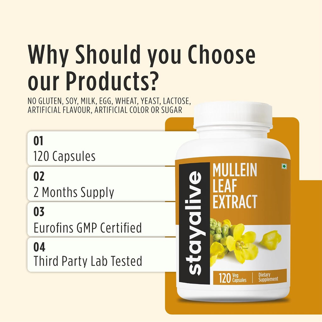 Extracto de Hoja de Gordolobo 1000mg (10:1), 120 Cápsulas Veganas - STAY ALIVE