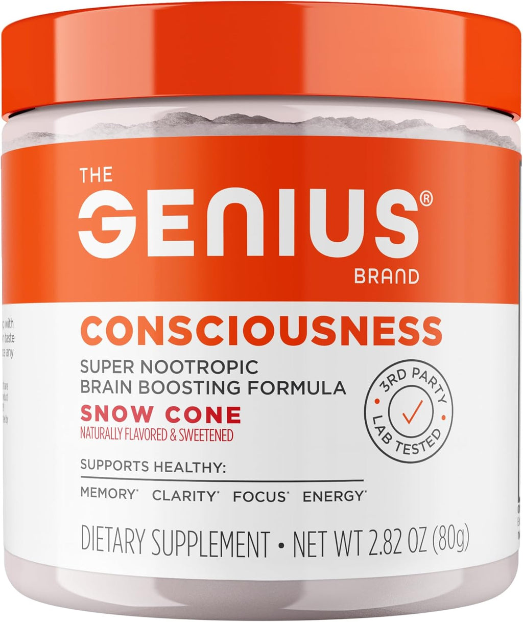 The Genius Brand Genius Consciousness - Suplemento para la Concentración y Claridad Mental con Nootrópicos - 15 Porciones - Snow Cone