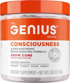 The Genius Brand Genius Consciousness - Suplemento para la Concentración y Claridad Mental con Nootrópicos - 15 Porciones - Snow Cone