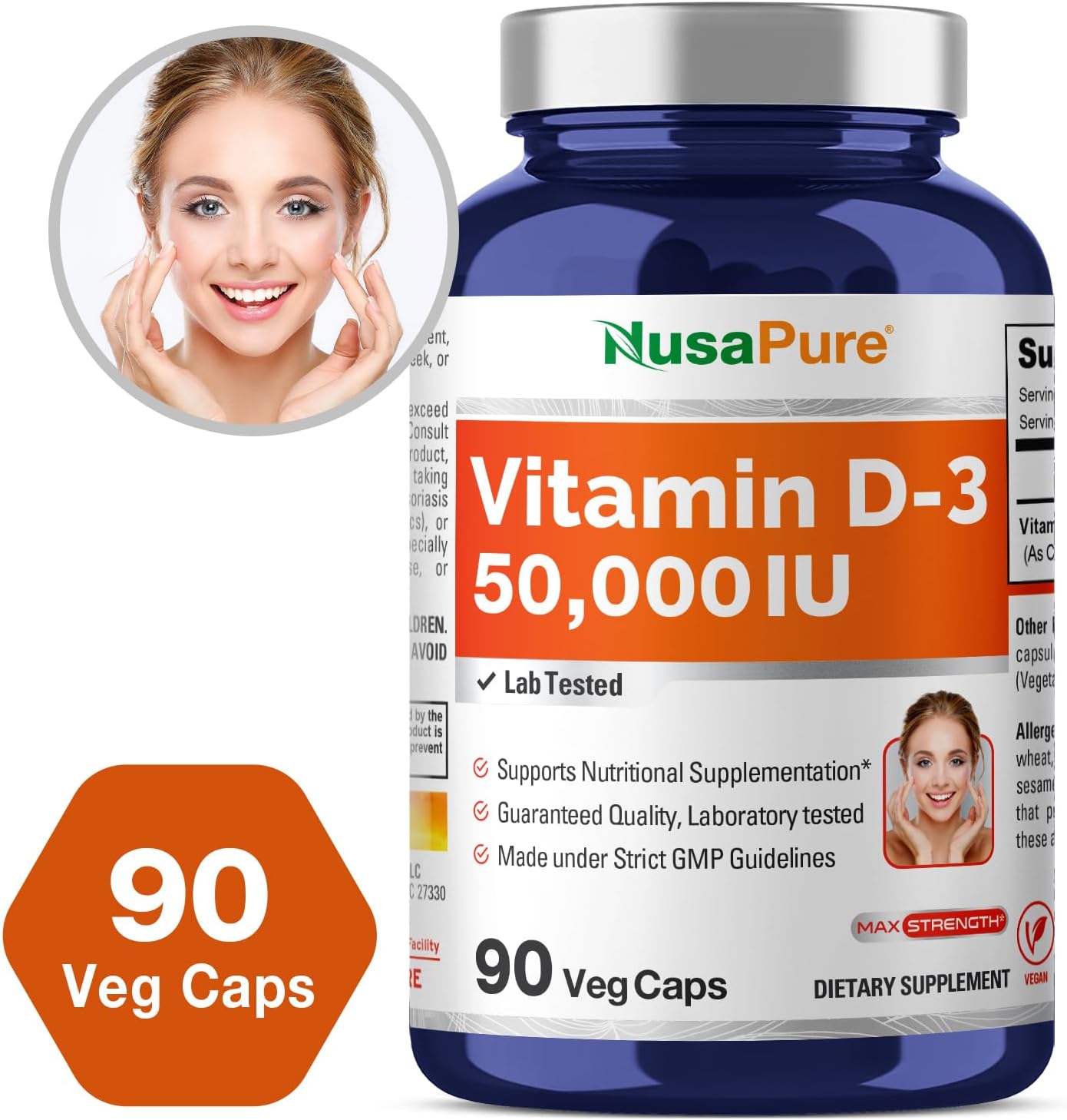 NusaPure Vitamina D3 50.000 IU 90 Cápsulas Veganas (No-GMO)
