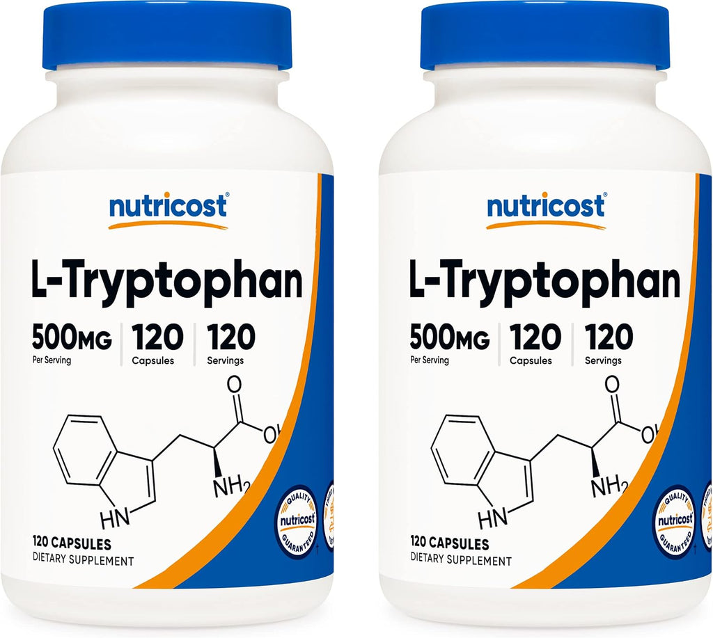 Nutricost L-Tryptophan 500mg, 120 Capsules - with BioPerine, Gluten-Free, Non-GMO