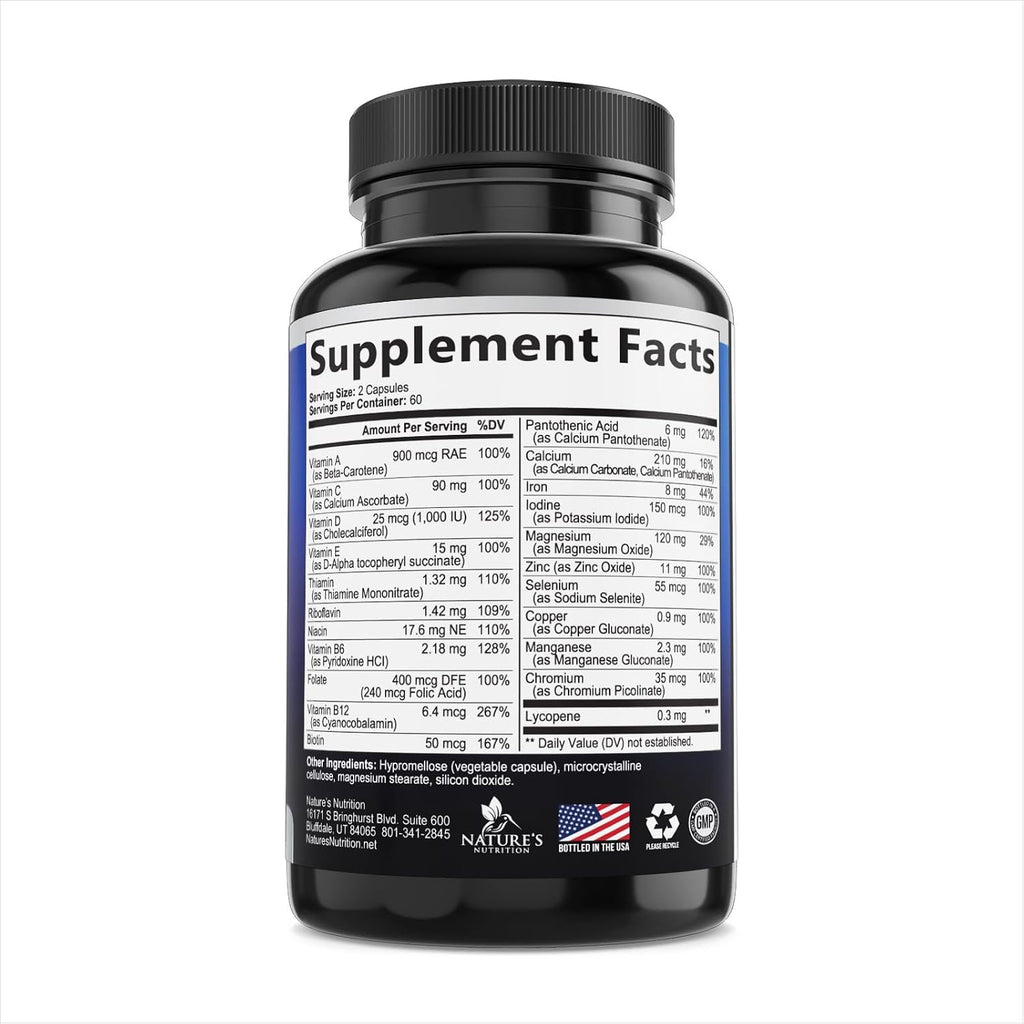 Multivitamínico para Hombres - Una Vez al Día - Fórmula Completa con Vitaminas A, C, D, E, Zinc y Hierro - 120 Cápsulas