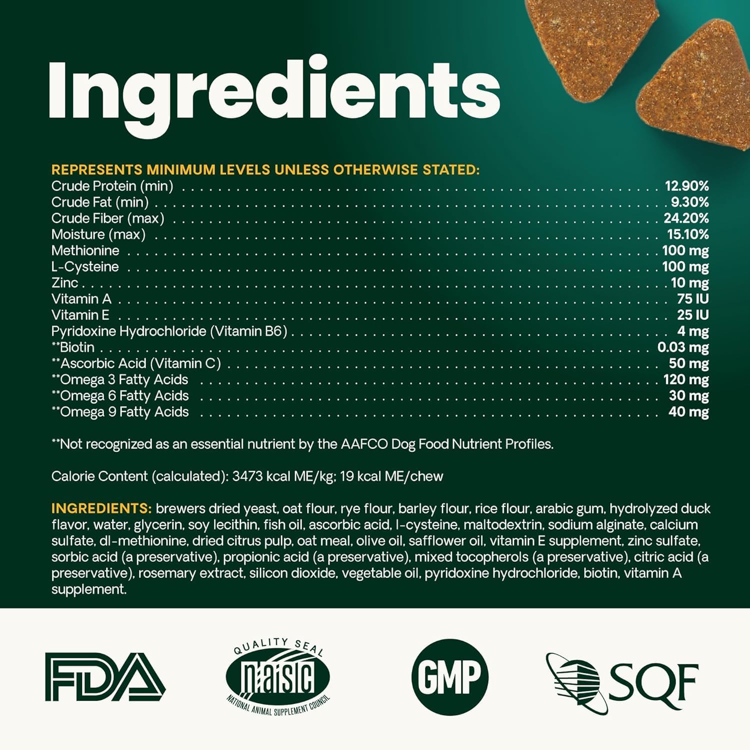 VetriScience Extra Strength Healthy Skin & Coat Chews, Omega Plus Suplemento para Perros con Omega 3, 6, 9, Aceite de Pescado y Biotina, Pato, 40 Masticables
