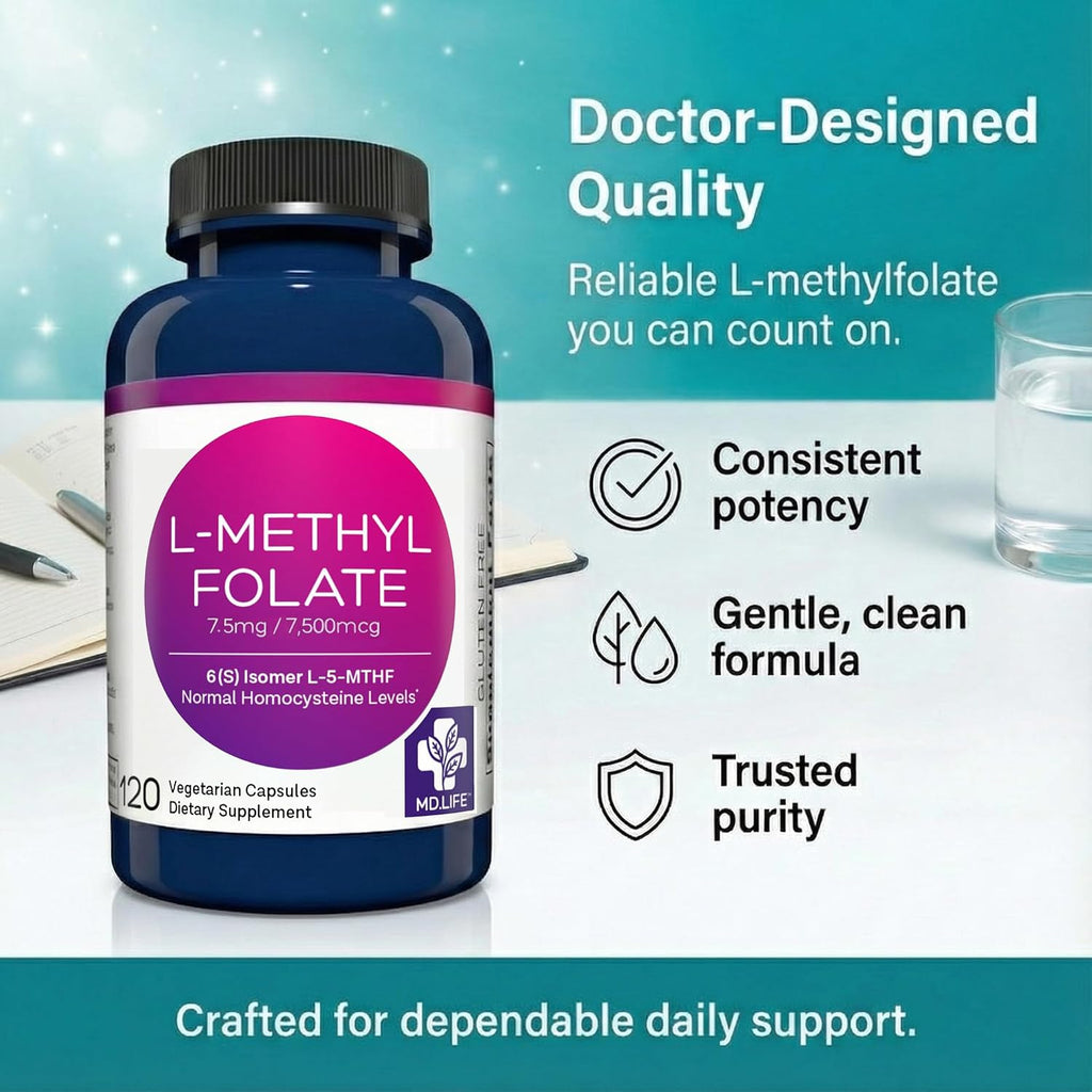 MD Life L-Metilfolato 7.5 mg - 120 Cápsulas - Forma Activa de Folato con Aminoácidos Esenciales