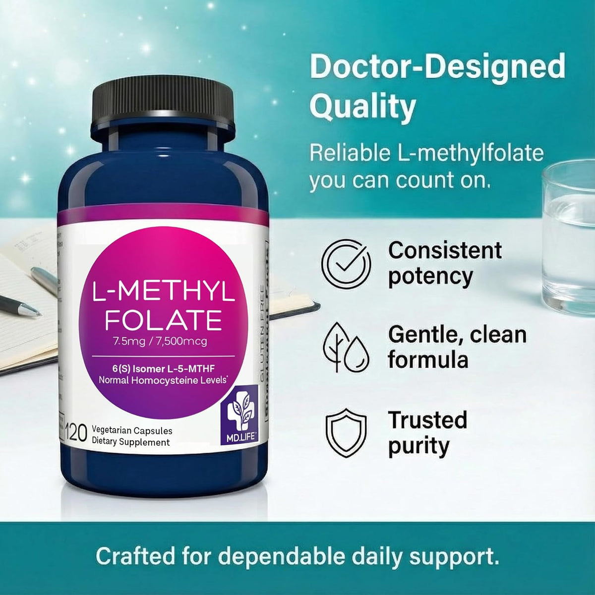 MD Life L-Metilfolato 7.5 mg - 120 Cápsulas - Forma Activa de Folato con Aminoácidos Esenciales - görsel 4