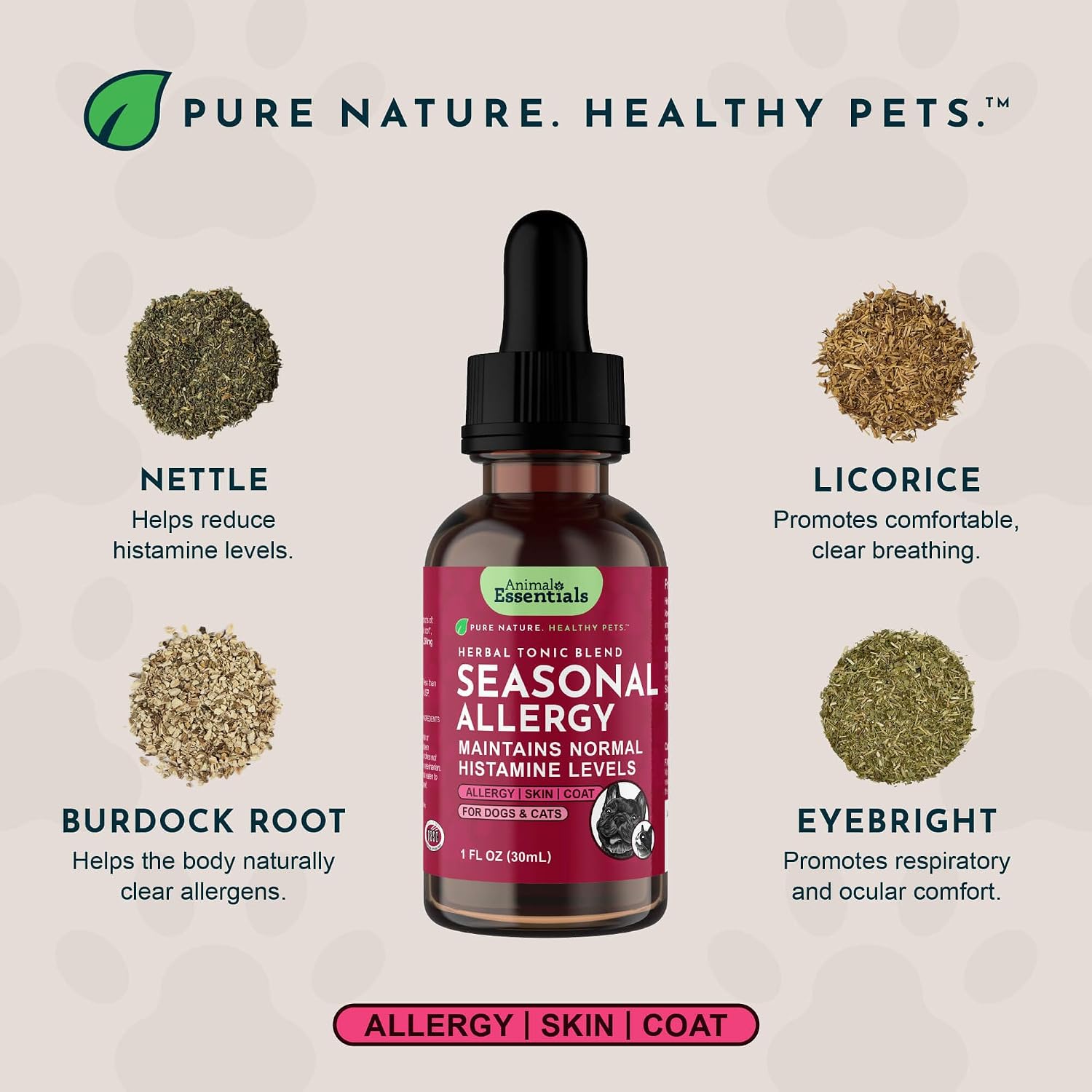 Animal Essentials Apoyo Estacional - Tintura Herbácea Orgánica para Perros y Gatos, 59 ml
