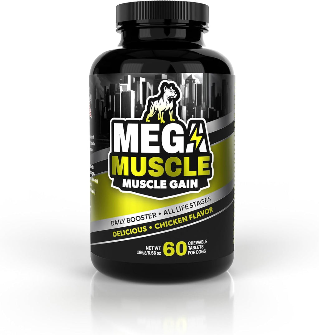 Mega Muscle para Perros - Comprimibles Multivitamínicos con Alto Contenido de Proteínas - Sabor a Pollo, 60 unidades