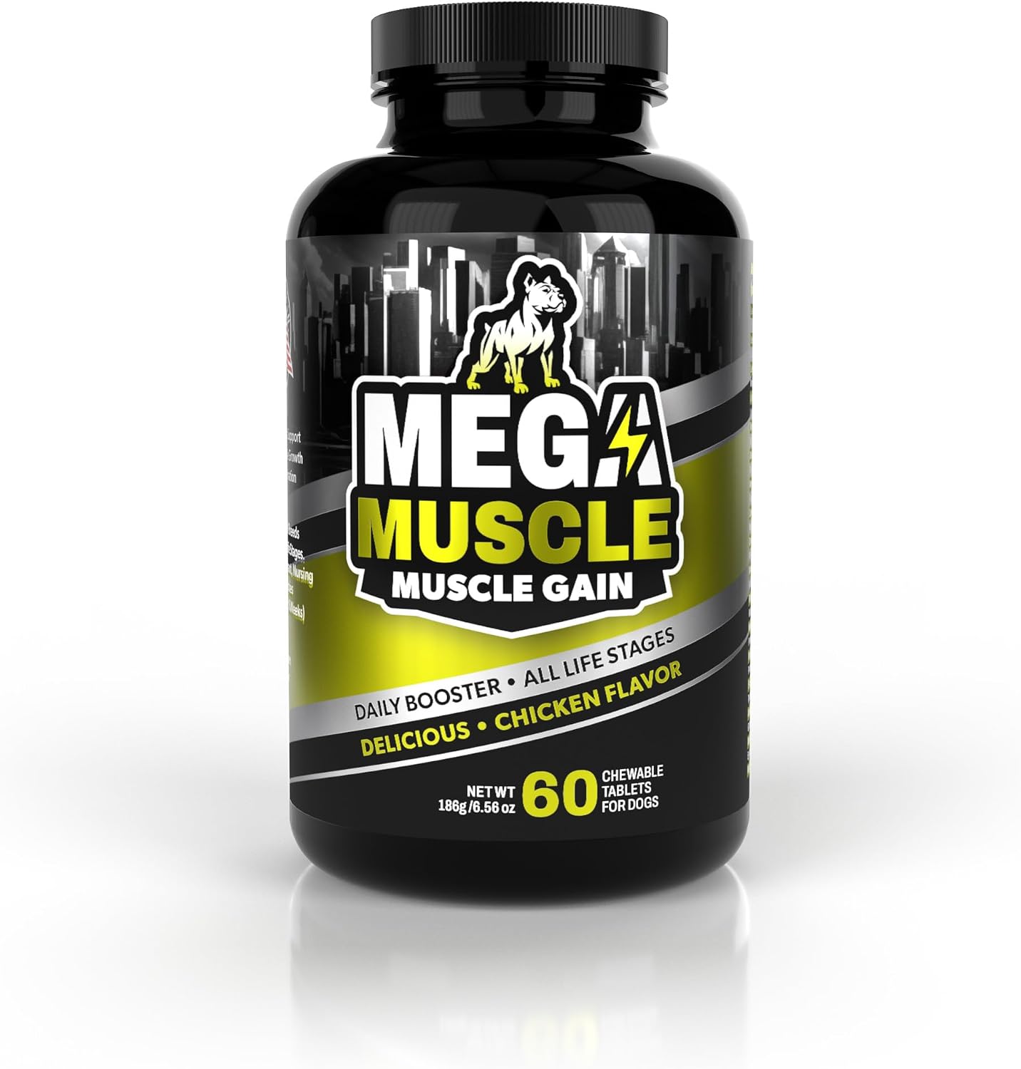 Mega Muscle para Perros - Comprimibles Multivitamínicos con Alto Contenido de Proteínas - Sabor a Pollo, 60 unidades