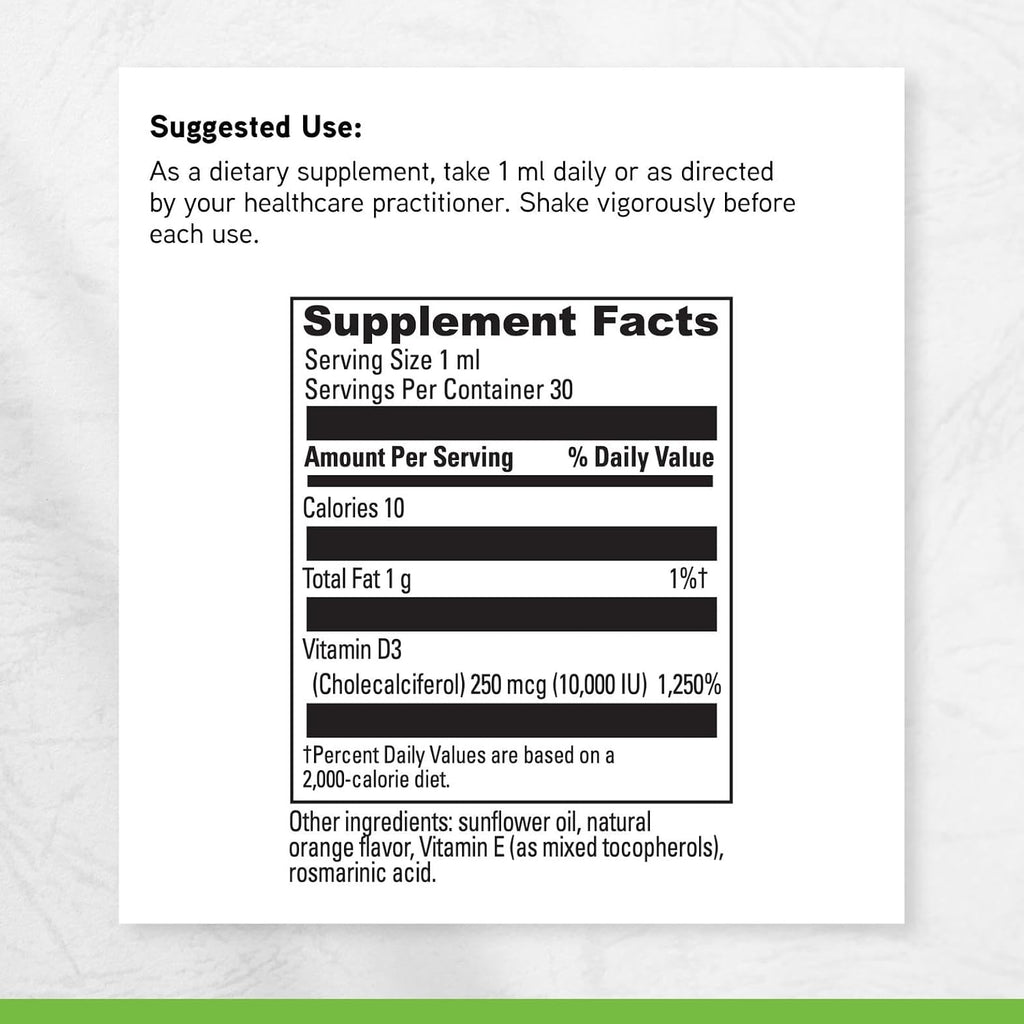 DAVINCI Labs Liquid D3 10.000 UI - Suplemento de Vitamina D3 Líquido - Apoyo Óseo e Inmunitario - Sin Gluten - 30 ml