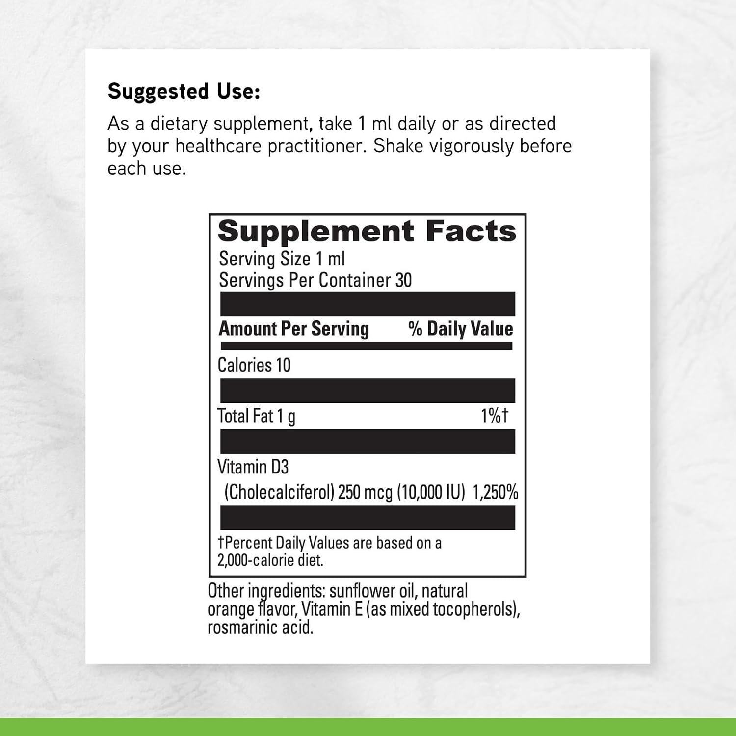 DAVINCI Labs Liquid D3 10.000 UI - Suplemento de Vitamina D3 Líquido - Apoyo Óseo e Inmunitario - Sin Gluten - 30 ml