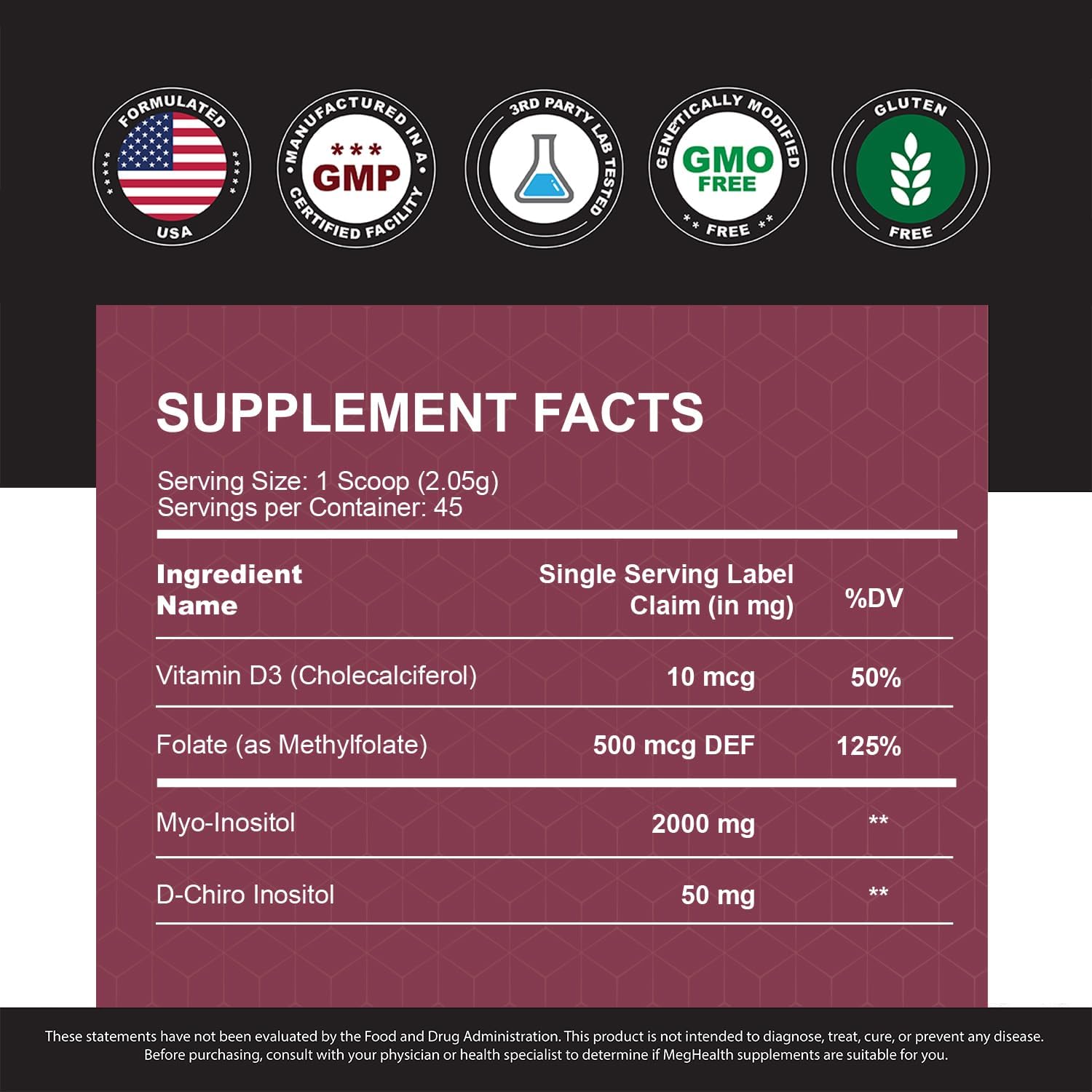 MagHealth Inositol en Polvo - Myo & D-Chiro Inositol + Folato y Vitamina D - Ratio 40:1 - 45 Días