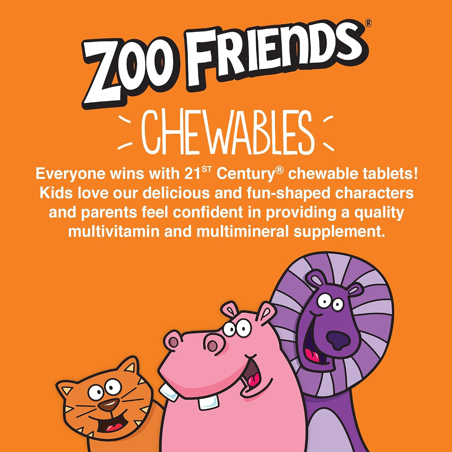 21st Century Zoo Friends con Extra C Tabletas Masticables, 60 unidades