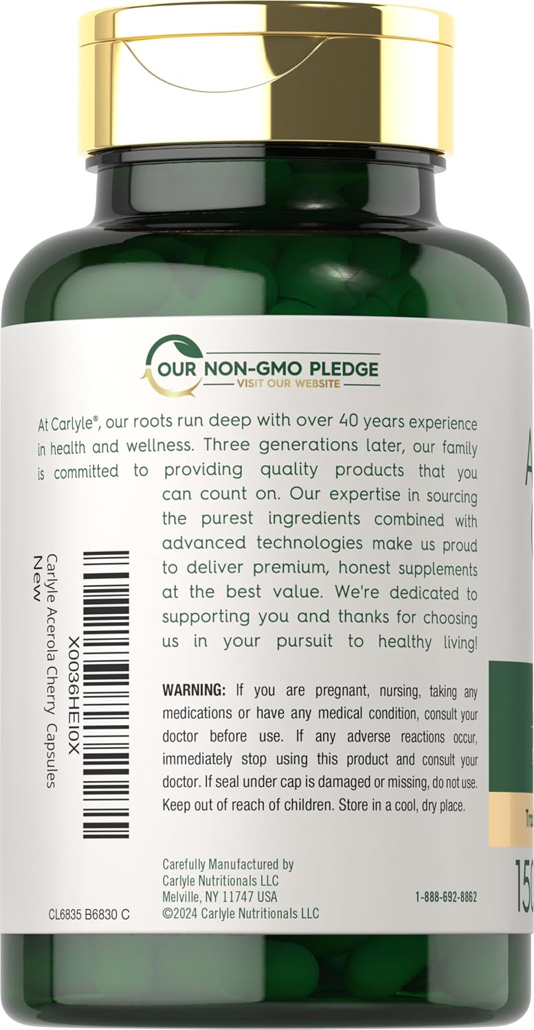 Carlyle Acerola Cherry Cápsulas | 150 Unidades | Extracto No-GMO y Sin Gluten