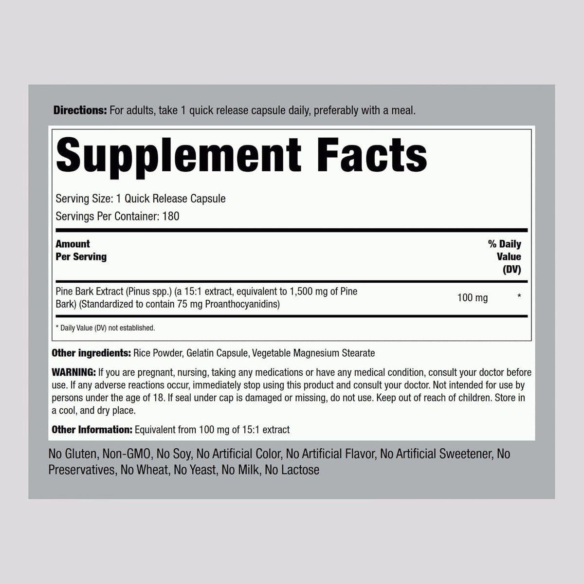 Piping Rock Extracto de Corteza de Pino Cápsulas, 180 unidades – Image 2