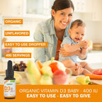 Land Art – Gotas de Vitamina D3 Orgánica para Bebés – 400 UI por gota – 490 Dosis – Sin OGM y Sin Gluten – 13 ml