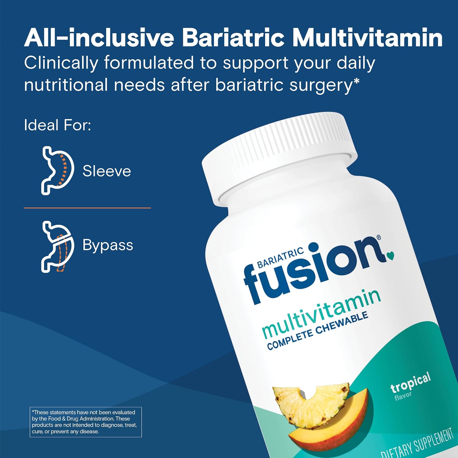 Bariatric Fusion Multivitamínico Bariátrico Completo con Hierro - Masticable Sabor Tropical - Suministro de 1 Mes
