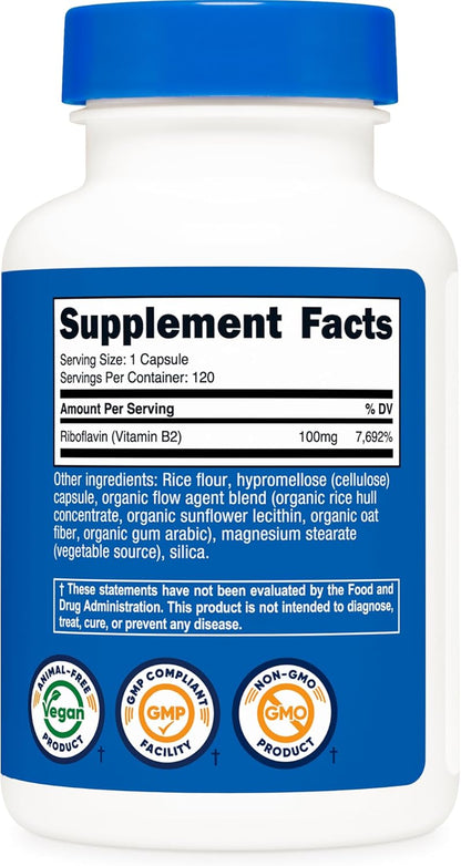 Nutricost Vitamina B2 (Riboflavina) 100mg, – Metabolismo normal del hierro: Facilita la absorción y utilización – Image 5