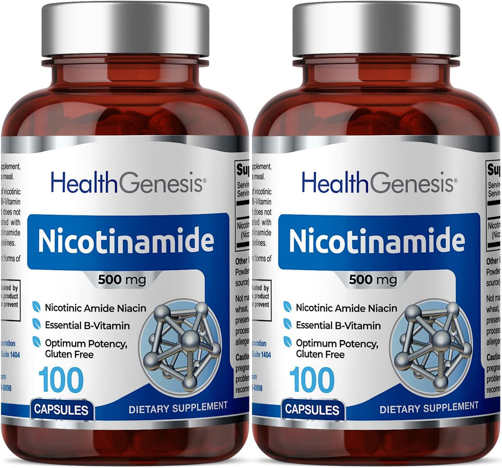 Health Genesis B-3 Nicotinamida 500 mg, 100 Cápsulas - Sin Rubor