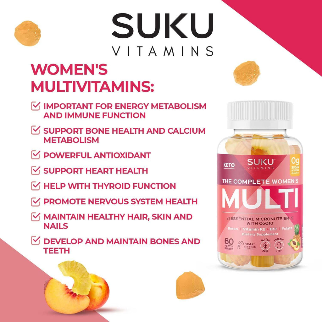 SUKU Multivitamínico Completo para Mujeres - 60 Gominolas sabor Piña y Melocotón