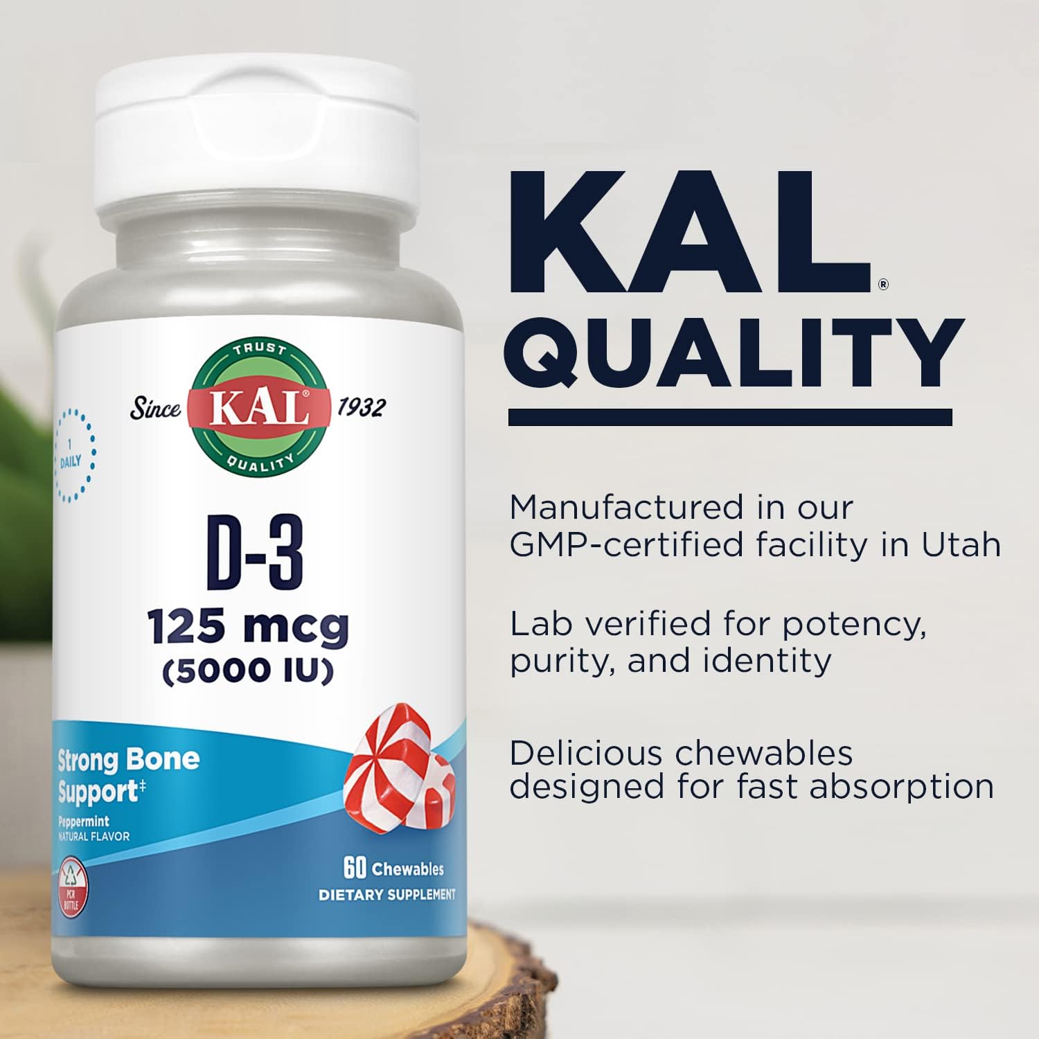 KAL Vitamina D3 Masticable 5000 UI (125 mcg) 60 Comprimidos